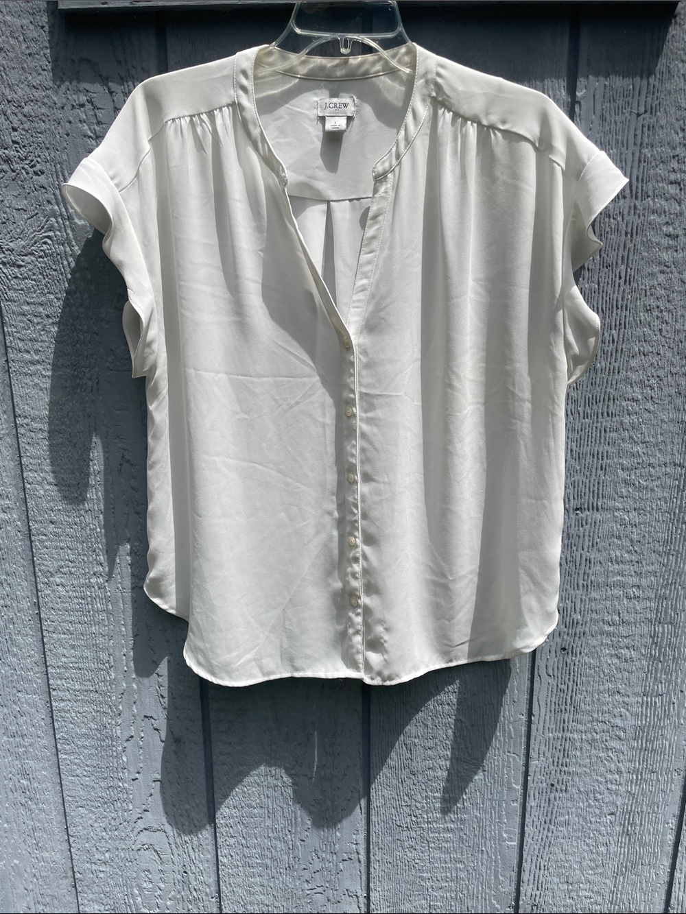 J. Crew Off White Button-Front Cap-Sleeve Blouse